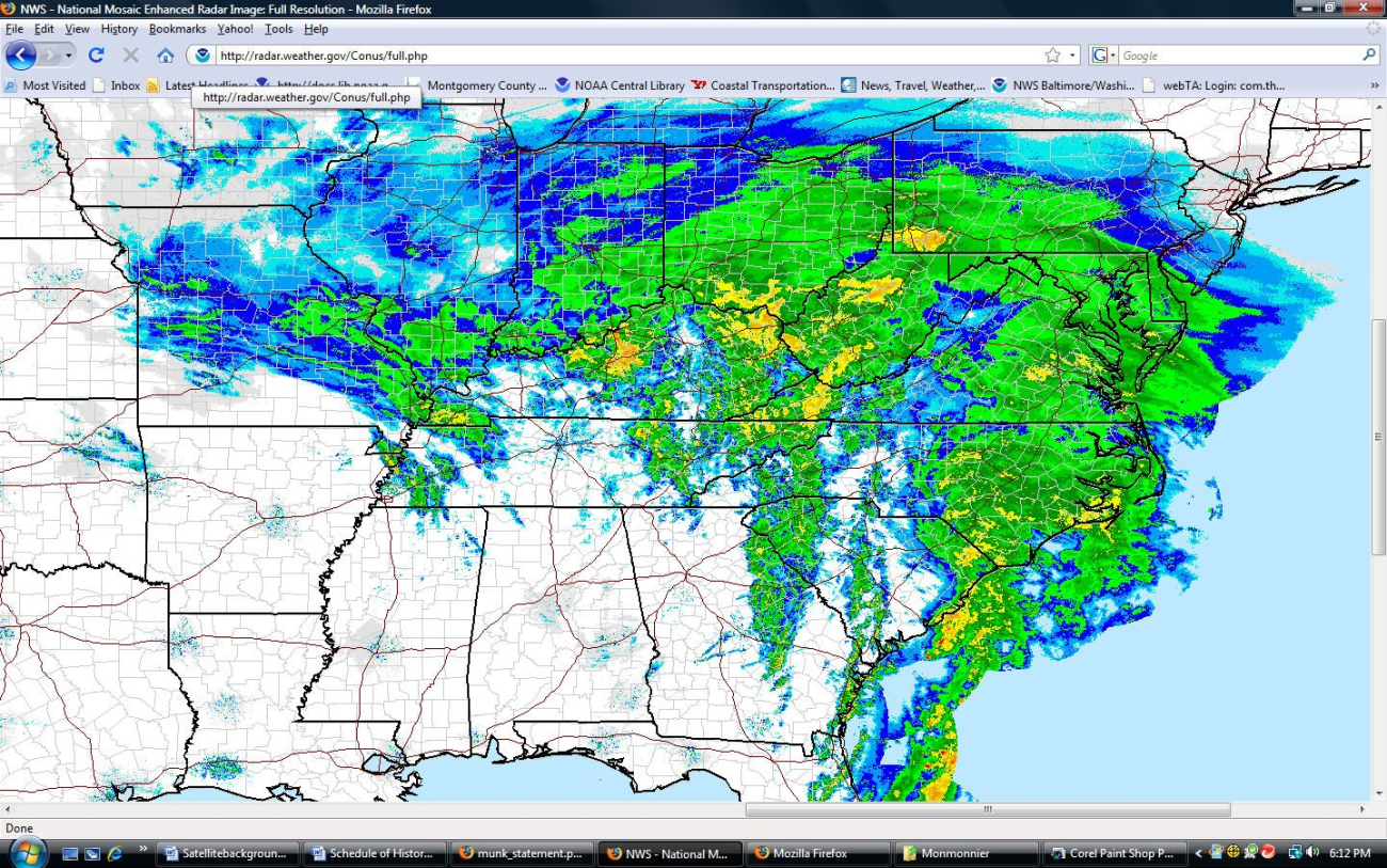 Radar image of February 5 and 6 snowstorm blasting the eastern half ofthe United States