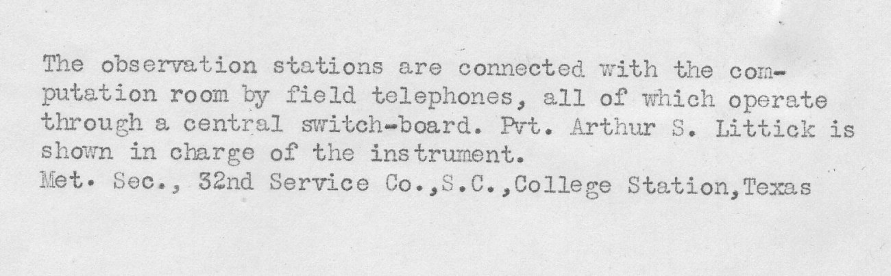Note explaining communications system used by the Army Signal Service forbringing meteorological observations to a central computation room