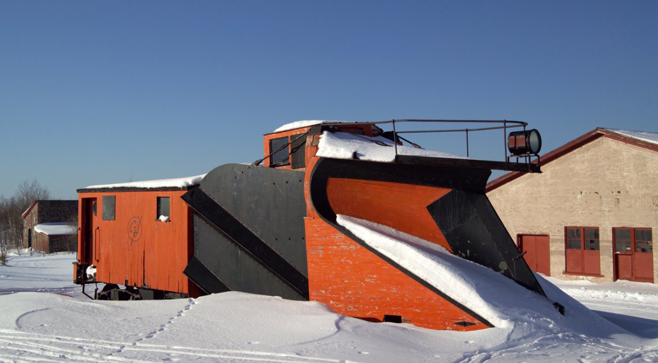 Railroad snow plow used for Great Lakes copper mining