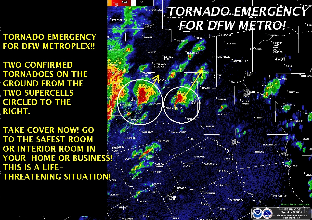National Weather Service tornado warning from Dallas/Fort Worth NWS ForecastOffice