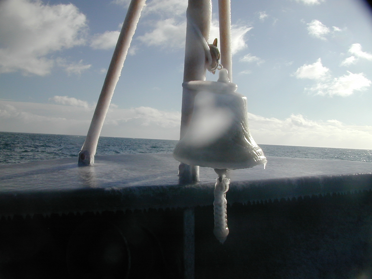 A glaze of ice covering the MILLER FREEMAN's ship's bell