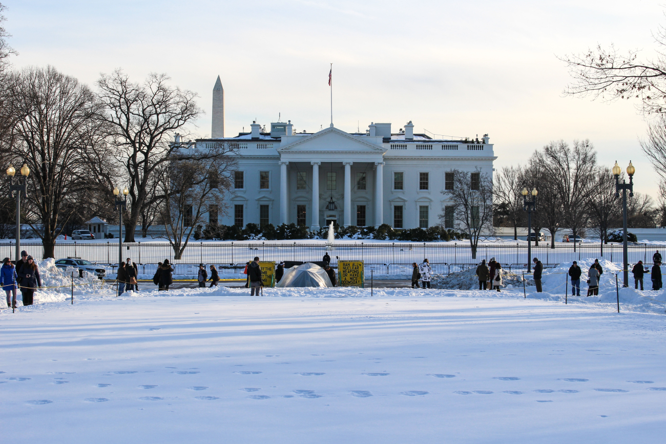 Tourists and protesters across the street from the White House followingSnowzilla