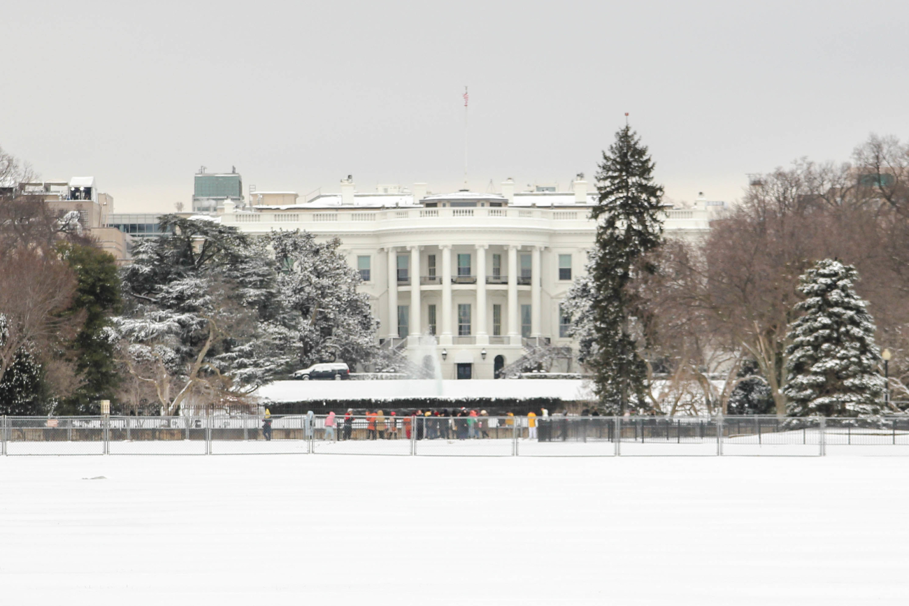 Tourists across the street from the White House following a late wintersnowstorm