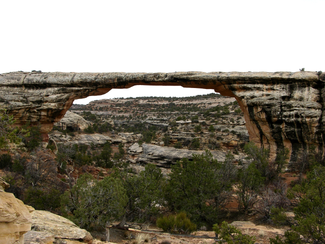 A natural bridge formation generated by wind and water erosion