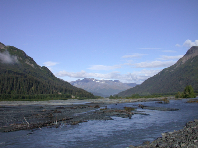 A river valley cutting through central Alaska along the George Parks Highway