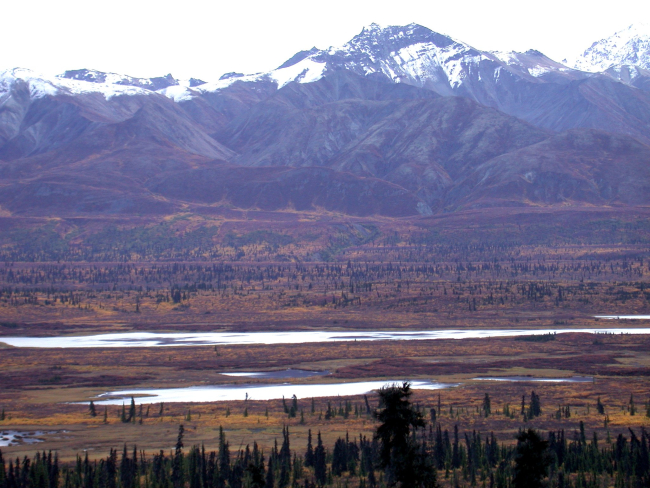 Mountains, valley and river in the fall