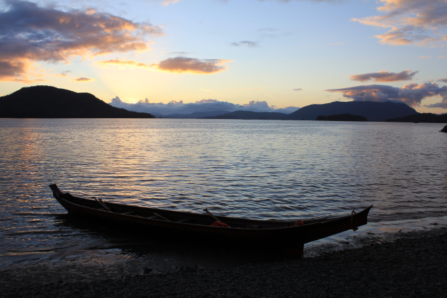 Tlingit Indian canoe in the sunset