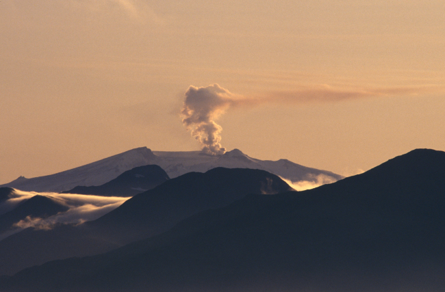 Makushin Volcano smoking away on the west end of Unalaska Island