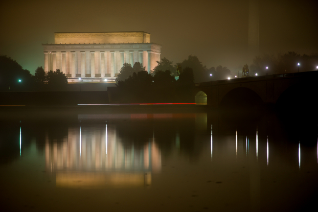 Foggy Lincoln  Memorial reflection