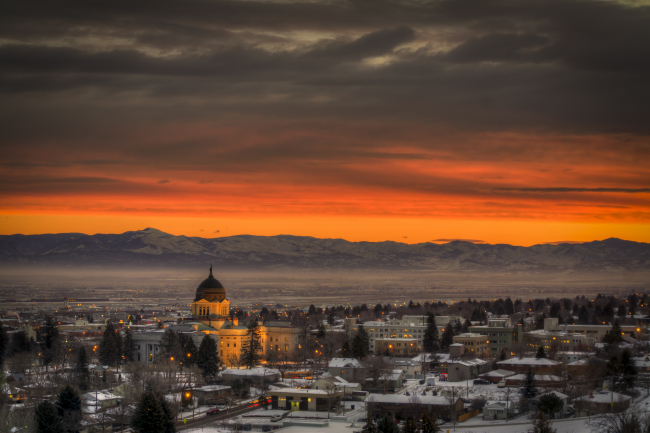 Montana's State Capitol building at sunrise