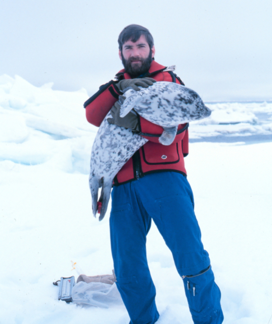 Budd Christman and a new friend - spotted seal - Phoca largha