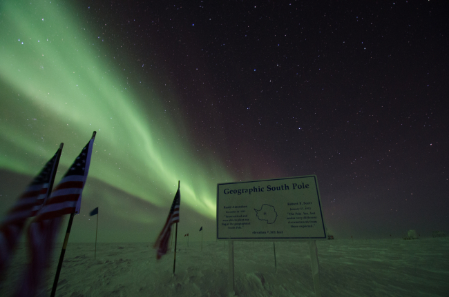 Starry starry night with aurora australis over the geographic South Pole