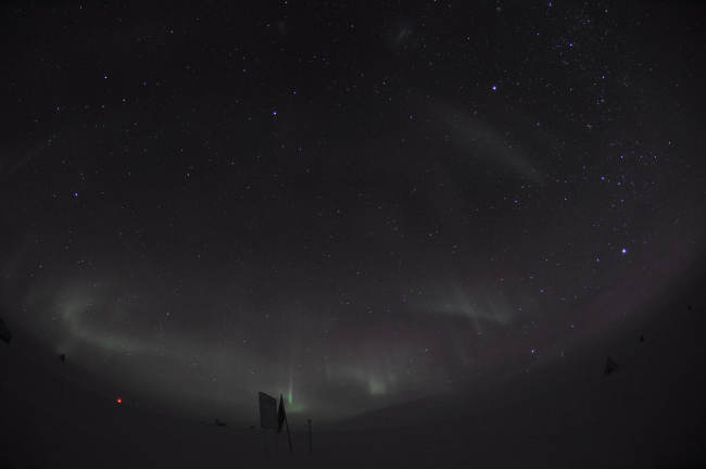 Aurora australis seen over the literal, figurative, ceremonial and exactSouth Pole