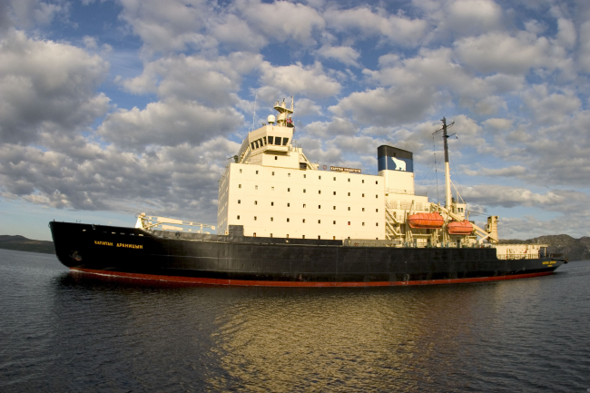 The KAPITAN DRANITSYN, a Russian icebreaker, chartered for Arcticresearch cruises