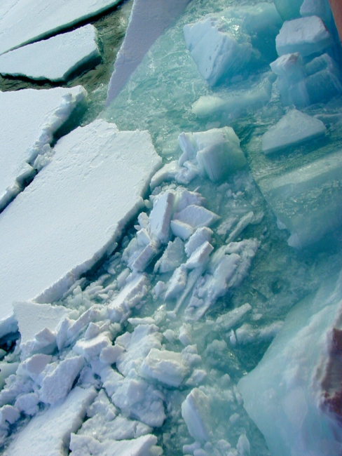 Broken Arctic sea ice in the wake of the US Coast Guard ice breaker HEALY during scientific studies in the Chukchi Sea