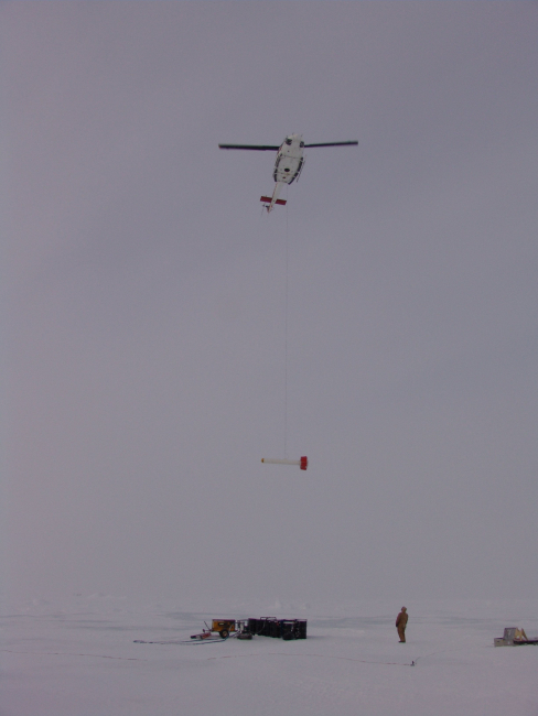 Transporting  the electromagnetic induction bird by helicopter