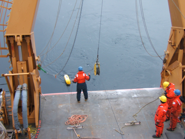 Deploying instrument package from stern of USCGC HEALY