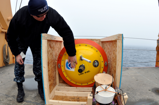 NOAA ice buoy being readied for deployment