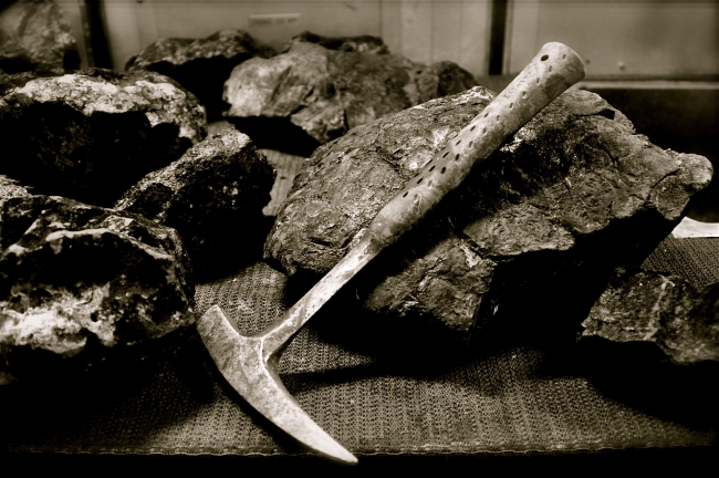 Geologist's rock hammer with rocks from bottom of Beaufort Sea