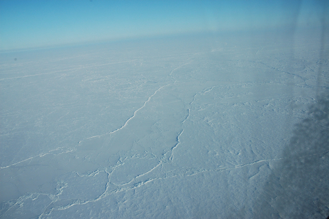 An early spring view of a continuous expanse of ice over the Beaufort Sea