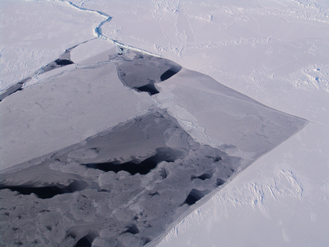 Remarkable rectangular break in pack ice with young ice formed inrectangle