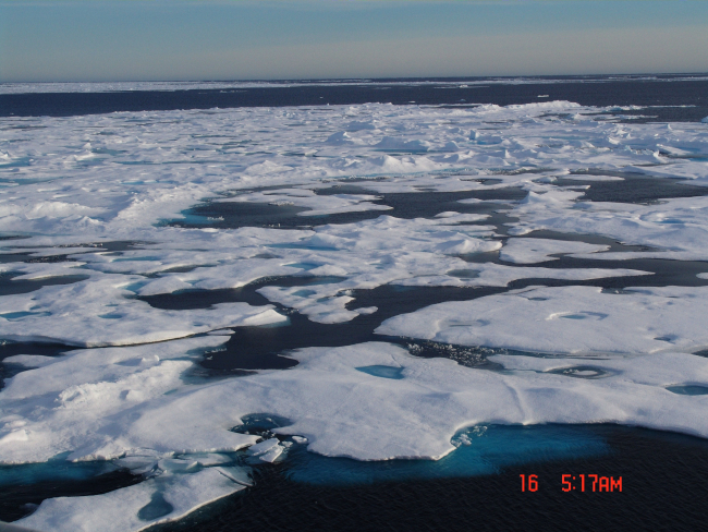 Ice floes, melt pools, and remants of ridges