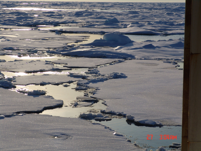 Multi-year ice floes and first year ice floes coming together at end of Arcticsummer