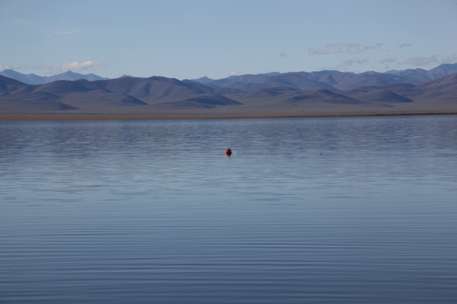 A drift buoy off Demarcation Point with the Brooks Range to the south