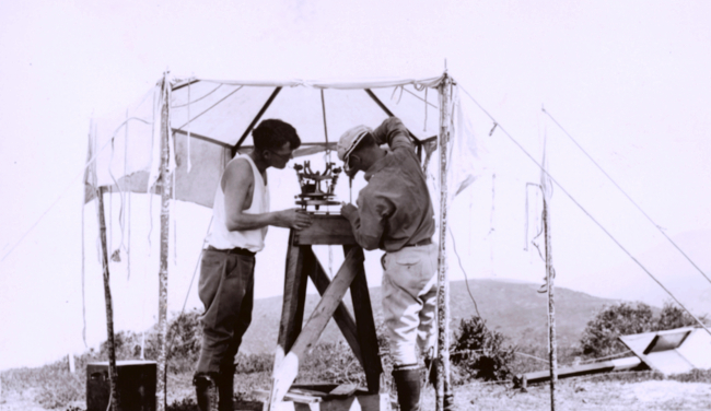 Lieutenants Charles Pierce and William Tucker setting up at Station Algers inthe Big Sur area of the California coast