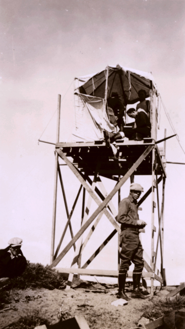 Observing stand and platform in use during triangulation operations