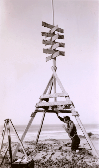 George Blair setting up for triangulation observations somewhere on the Big Surcoastline