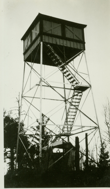 Station with observing tent set under a lookout tower