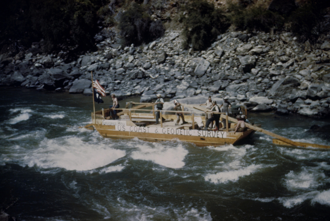 Makeshift boat used by level crew of Ira Rubottom along the Salmon River
