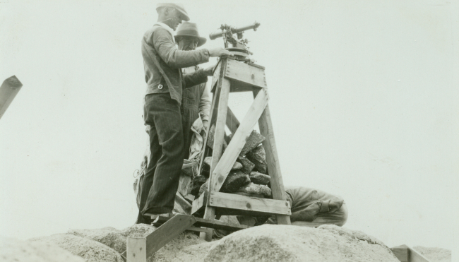Setting up the theodolite to make observations