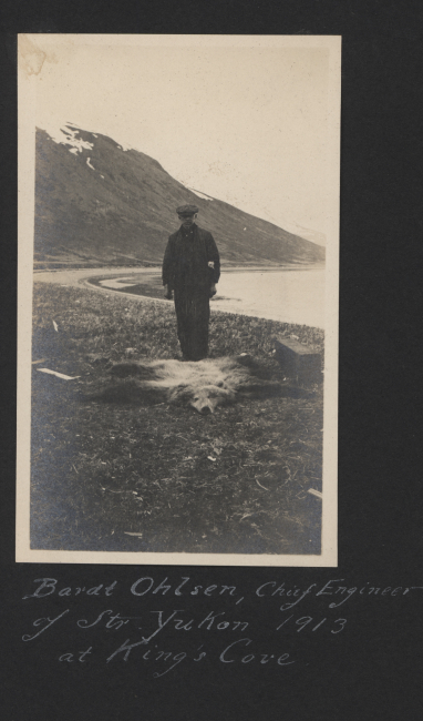 Barat Ohlsen, Chief Engineer of the USC&GS; Ship YUKON with large bearskin