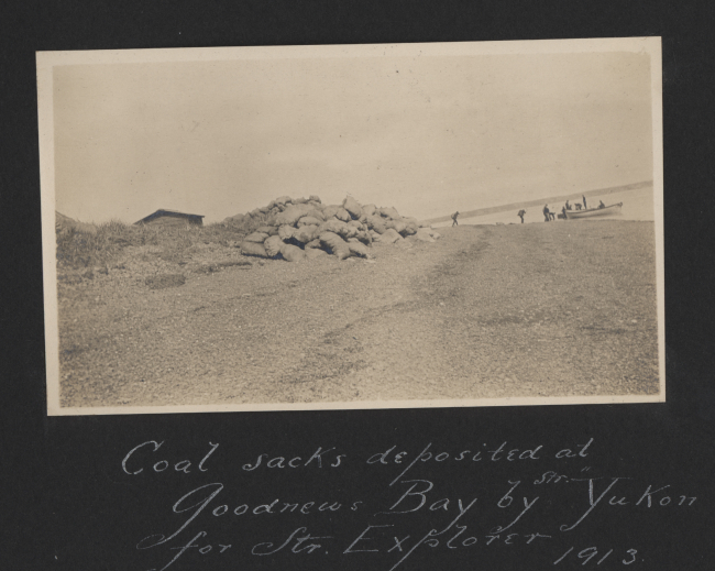 Coal sacks deposited at Goodnews Bay by the Steamer YUKON for theSteamer EXPLORER