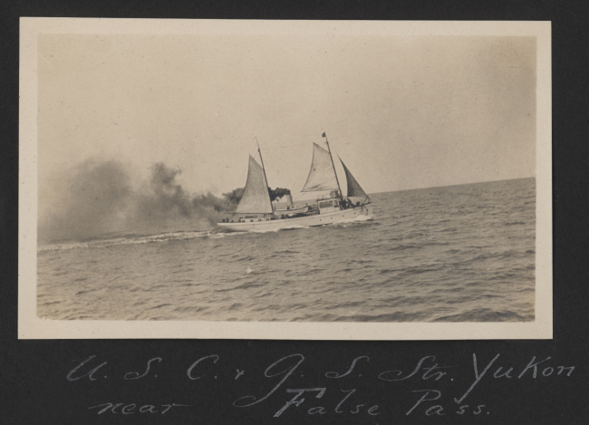 USC&GS; Steamer YUKON under sail and steam churning and burning