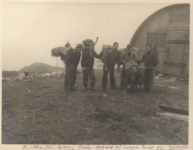 Building party arrived at 3,000 foot level camp at Army deserted meteorologicaloutpost