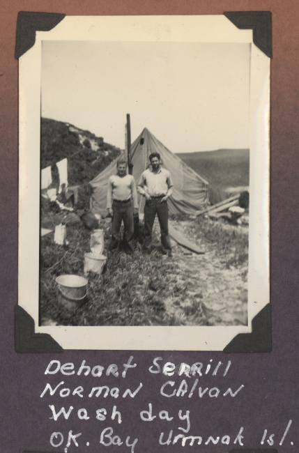 Dehart Serrill and Norman Calvan on wash day at the OK Bay hydrographicsurvey camp