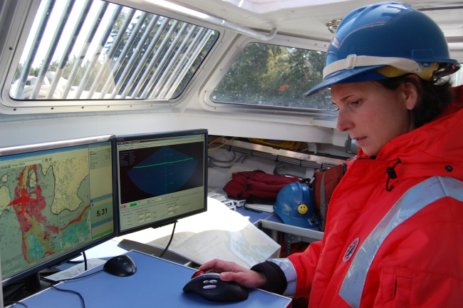 Hydrographic survey operations on a NOAA Ship RAINIER survey launch