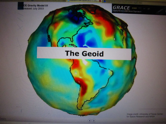 A somewhat exaggerated model of the geoid developed by the University of TexasCenter for Space Research and NASA