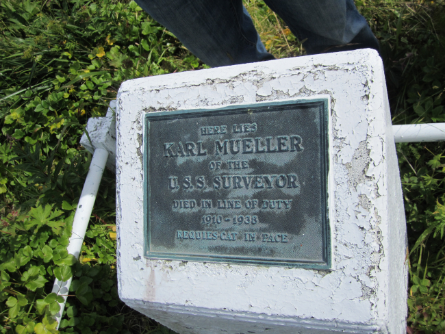 Memorial plaque for Karl Mueller at Dutch Harbor