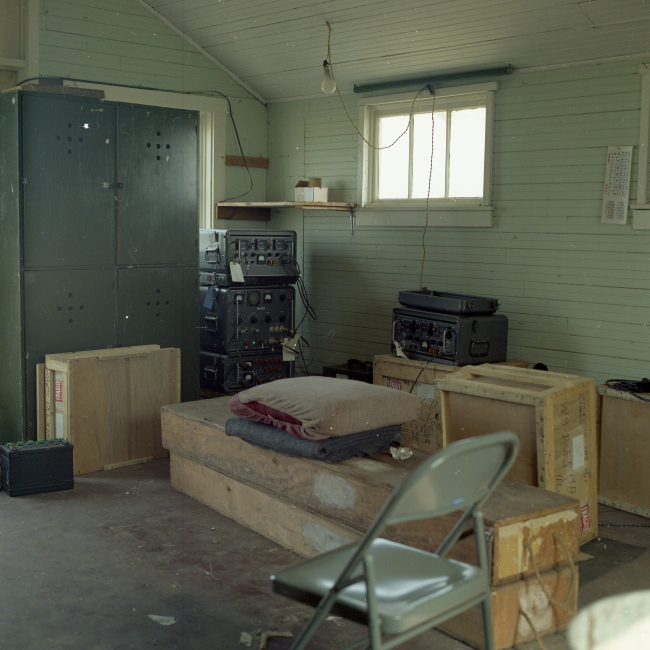 Interior of living quarters and electronics shelter for electronics technicianmonitoring HI-FIX navigation station for duration of hydrographic survey