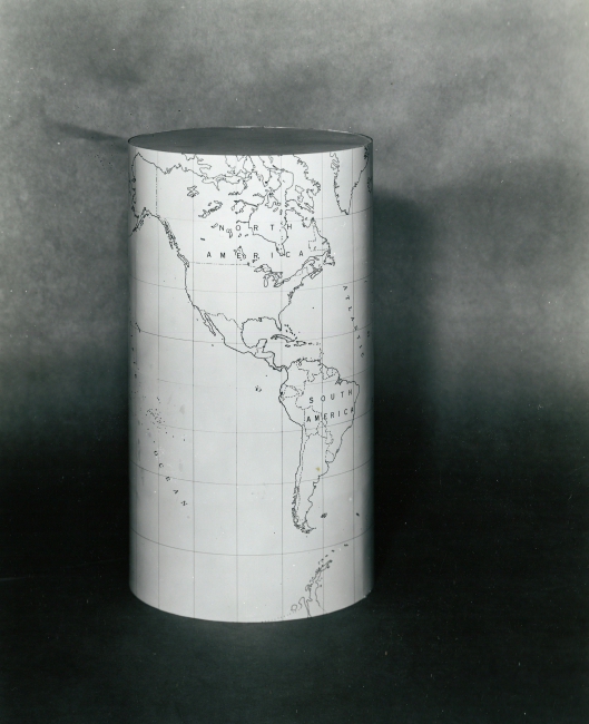 Mercator projection on cylindrical drum