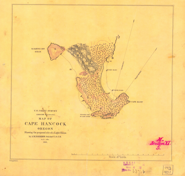 Map of Cape Hancock, Oregon, showing the proposed site of a Light House