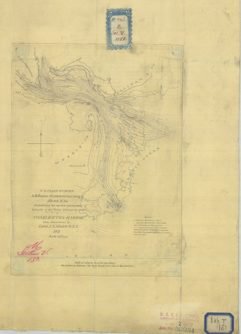 Sketch of Charleston Harbor, exhibiting the normal Course and Velocity of theTidal Current at Flood from observations by Lieut