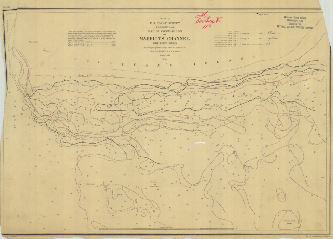 Sketch E, map of Comparison of Maffitt's Channel, Charleston Harbor