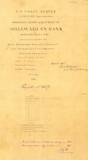 Title block of original Chart of the hydrographic survey H-457 of Stellwagen'sBank, Massachusetts Bay