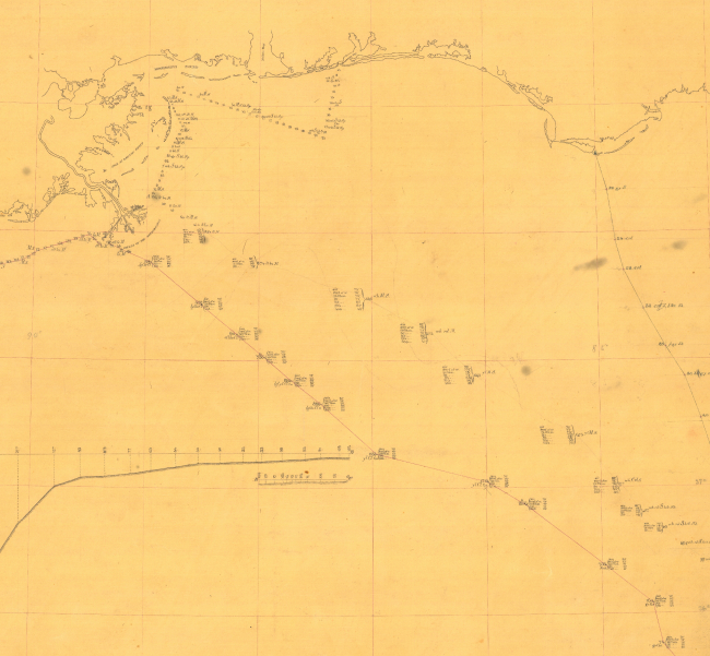 Section of Hydrographic Survey H-599, showing the deep sea soundings andtemperatures southeast of Mississippi Passes and south of the FloridaPanhandle