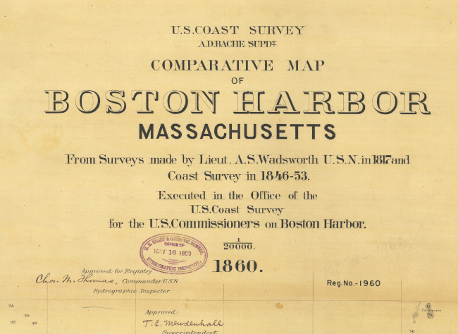 Title Block to Comparative Map of Boston Harbor Massachusetts